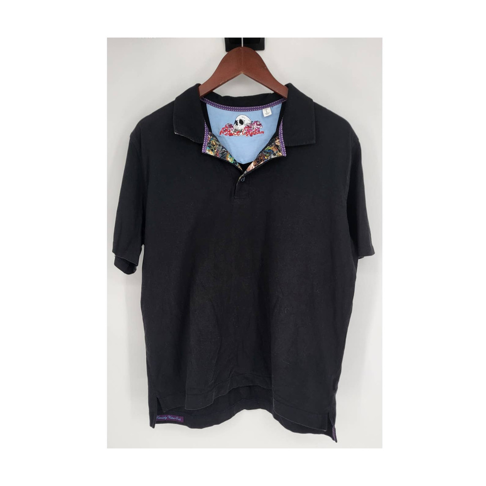Robert Graham Black Polo Skull Print 100% Cotton Men's L Classic Fit